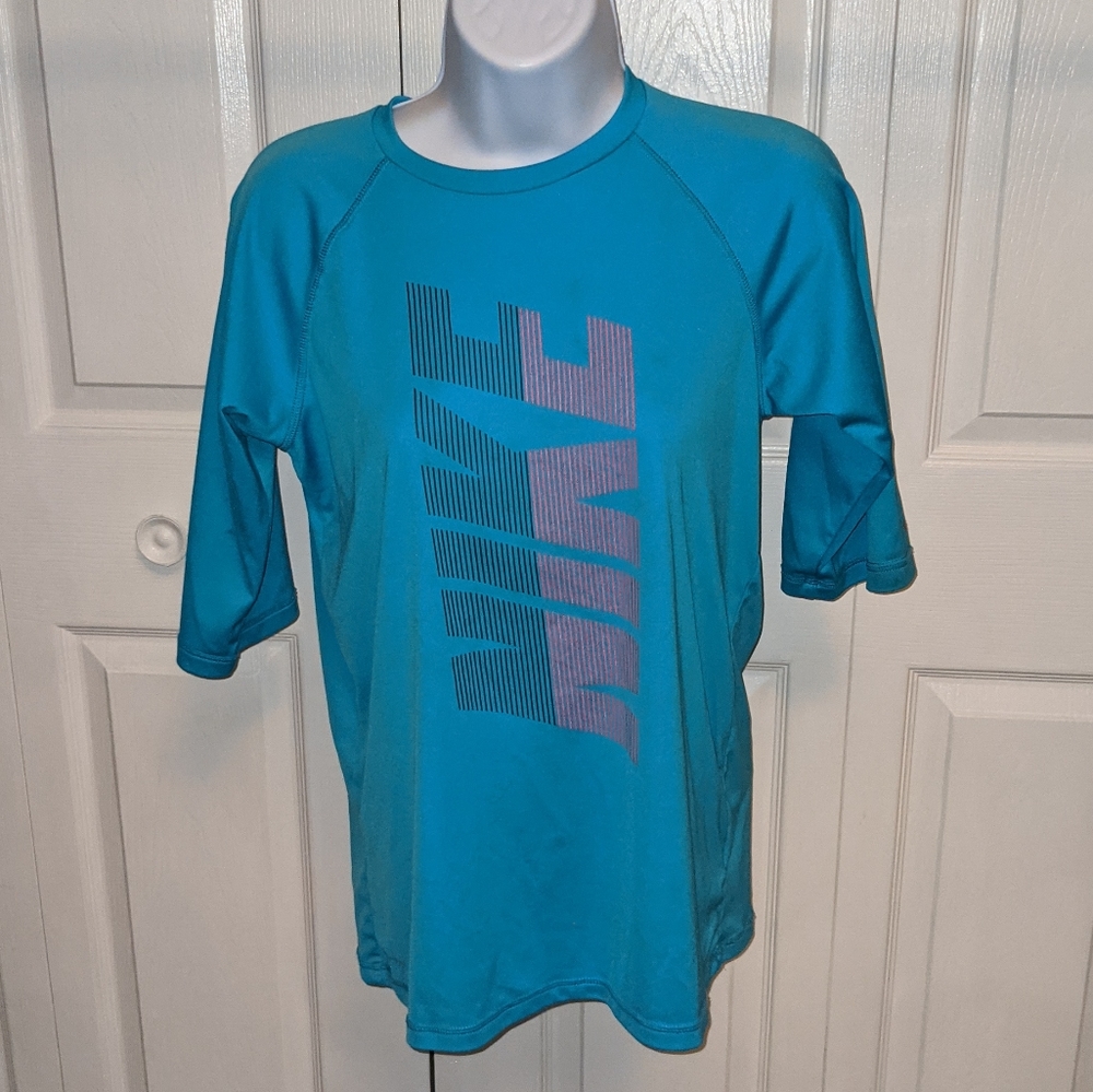 Nike Girls Swim Hydroguard Shirt Teal Blue